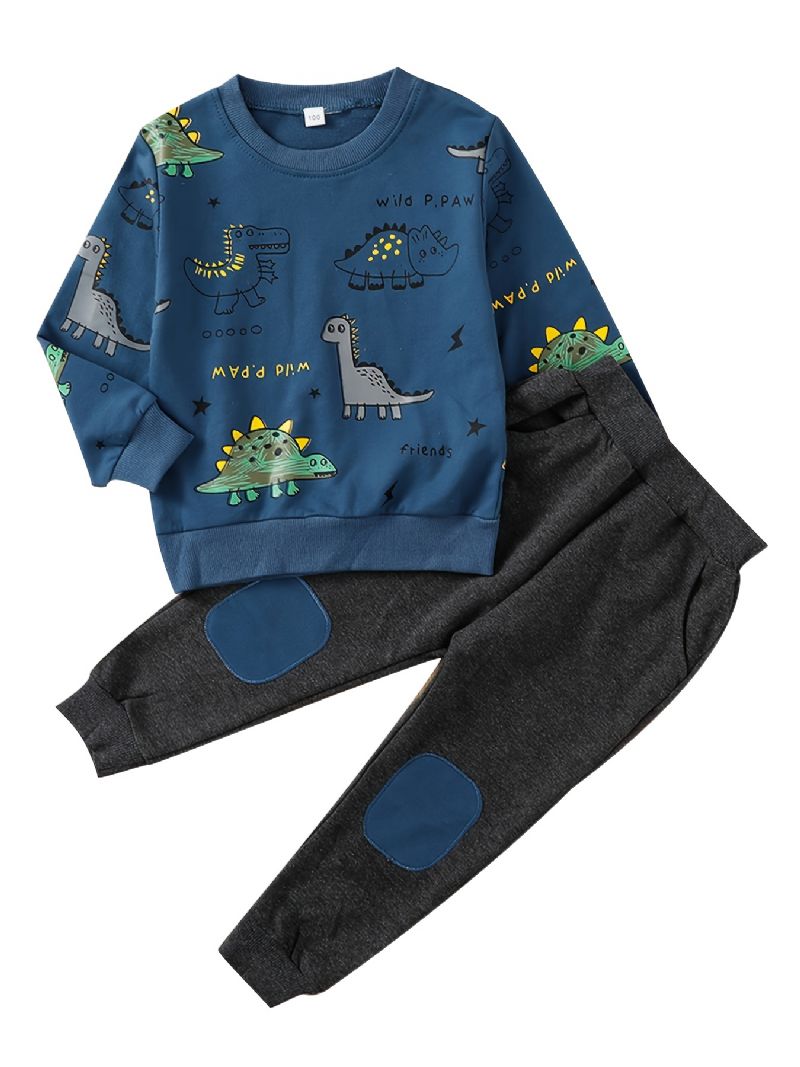 Pojkar Sweatshirt & Byxor Set Vinter Cartoon Dinosaur Print Långärmad & Byxa Set