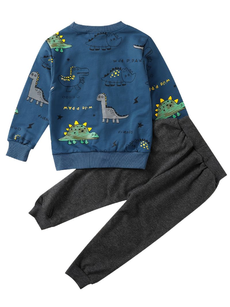 Pojkar Sweatshirt & Byxor Set Vinter Cartoon Dinosaur Print Långärmad & Byxa Set