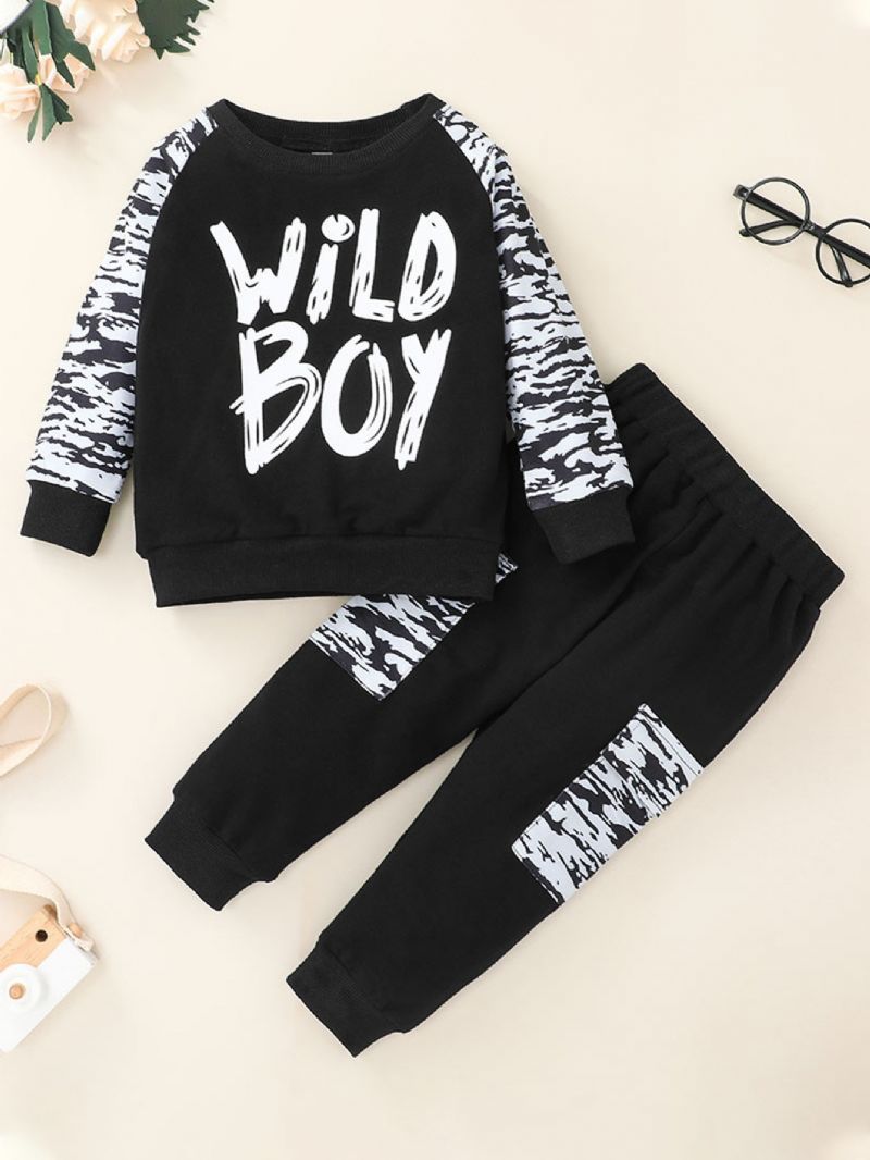 Pojkar Wild Print Long Sleeve Crew Neck Top & Sweatpants