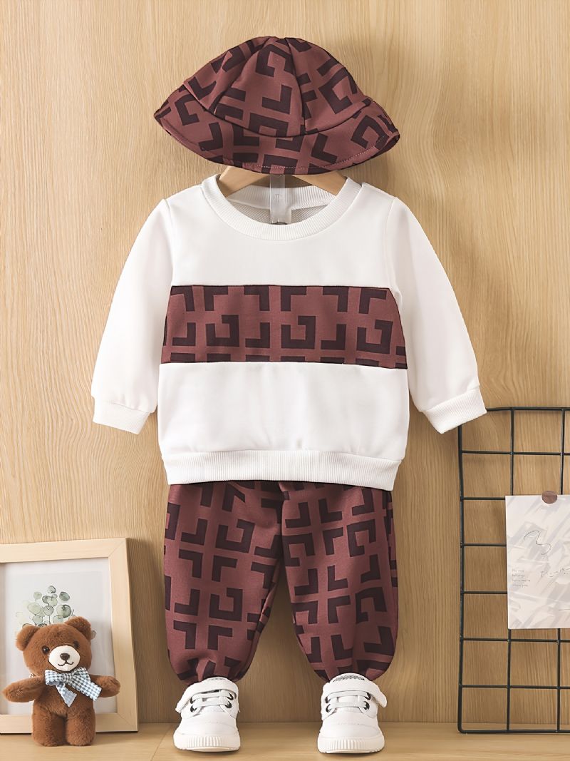 Pojke Pojkar Hooded Suit Color Block Långärmade Byxor Set Med Hatt