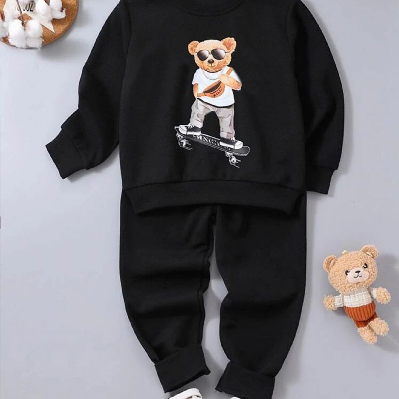 Pojkens Casual Cartoon Animal Print Rund Neck Set