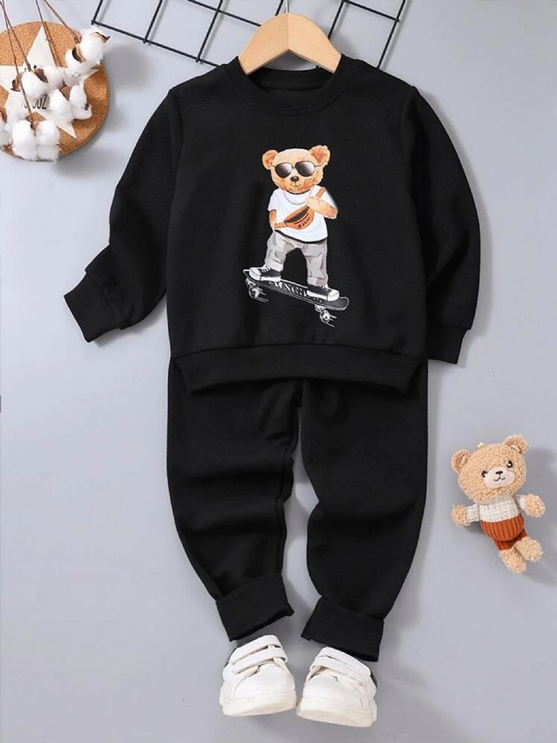 Pojkens Casual Cartoon Animal Print Rund Neck Set