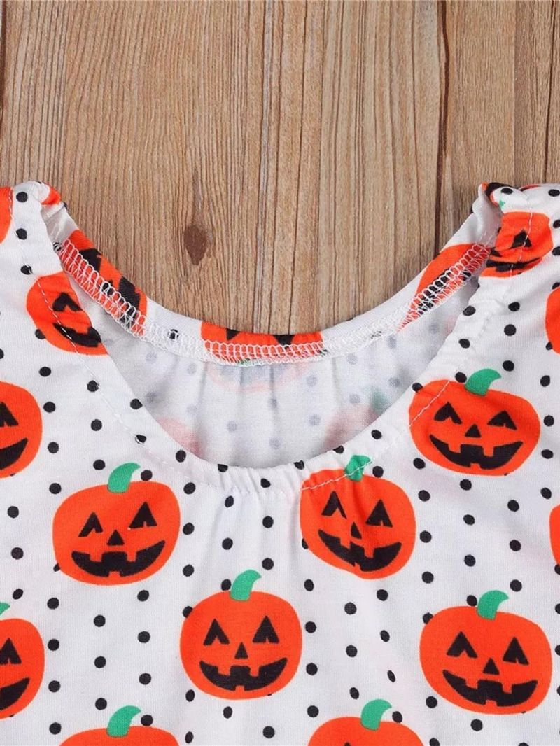 Småbarn Bebis Flicka Halloween Kläder Pumpa Romper Topp Döskalle Volang T-shirt Spökrandig Tutu Kjol Outfit Set