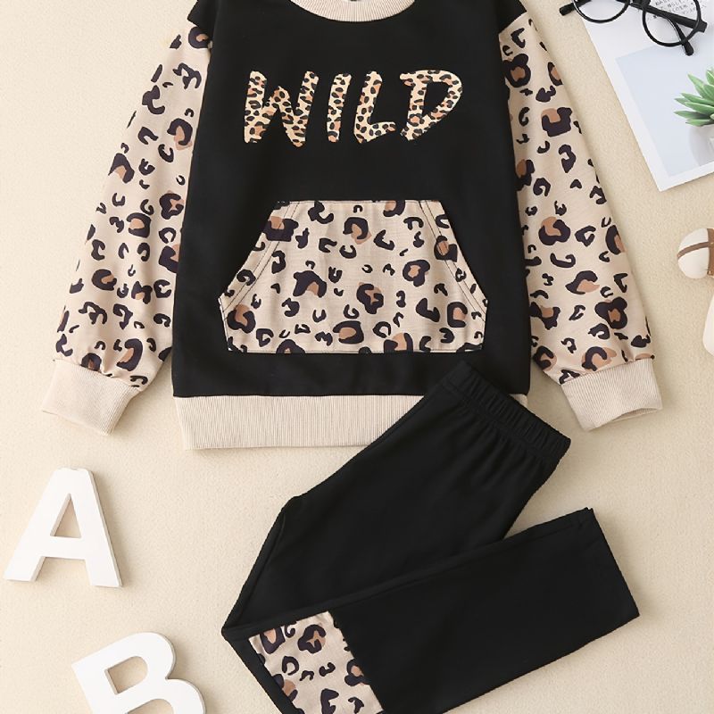 Småbarn Flickor Set Vinter Casual Leopard Colorblock Långärmad Sweatshirt Set