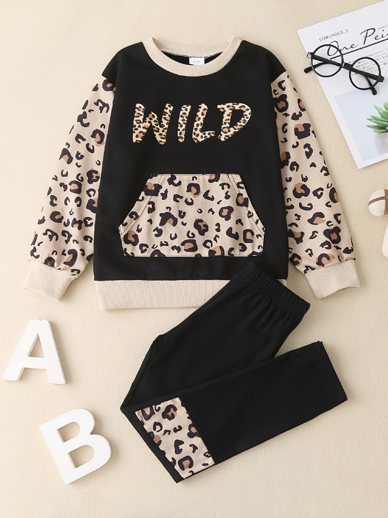 Småbarn Flickor Set Vinter Casual Leopard Colorblock Långärmad Sweatshirt Set