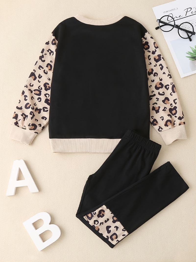 Småbarn Flickor Set Vinter Casual Leopard Colorblock Långärmad Sweatshirt Set