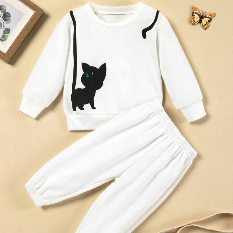 Småbarn Flickor Vit Kattkrage Ärm Sweatshirt & Sweatpants Set