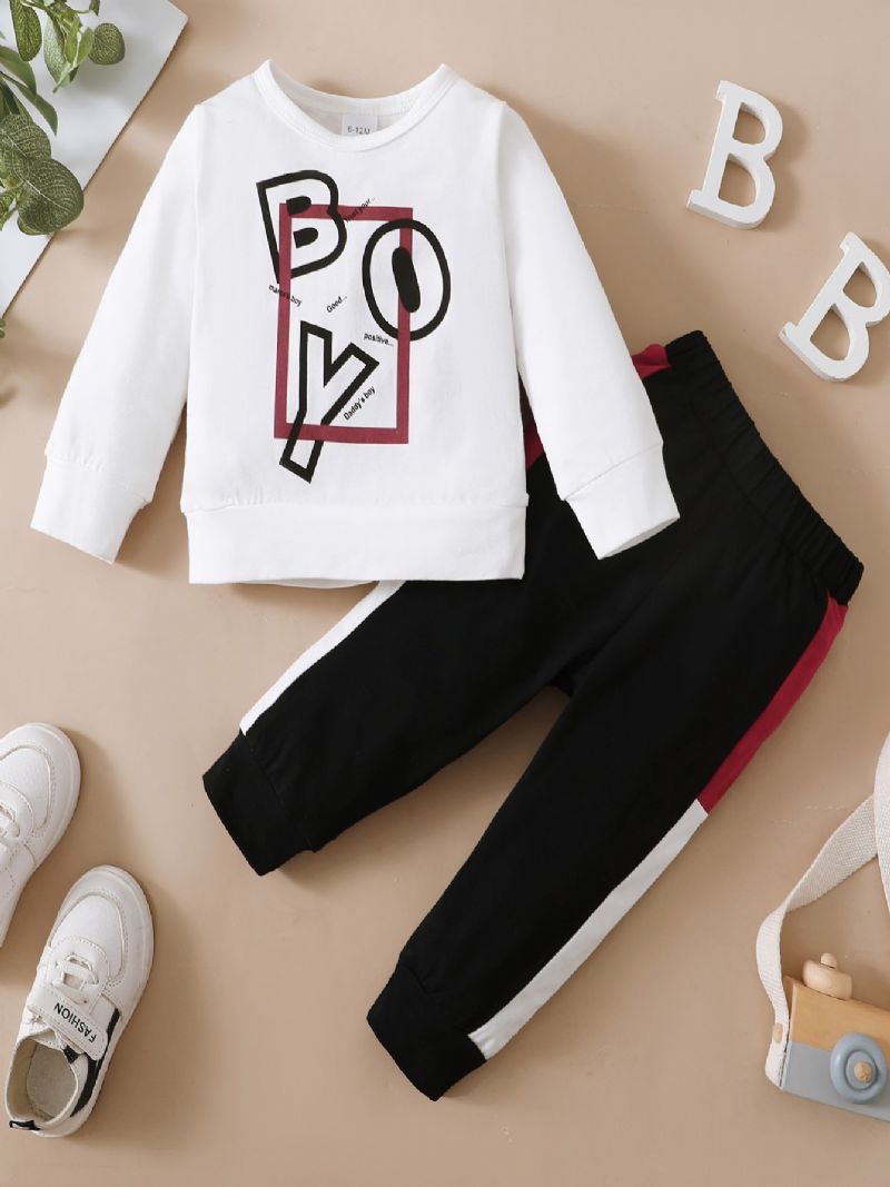 Småbarn Pojkar Letter Crew Neck Långärmad Sweatshirt Jogger Sweatpants