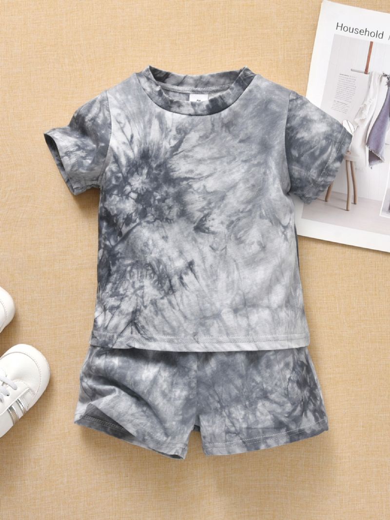 Småbarn Pojke Flicka Tie Dye Kortärmad Skjorta Top+ Shorts Kläder Set Sommar Outfits