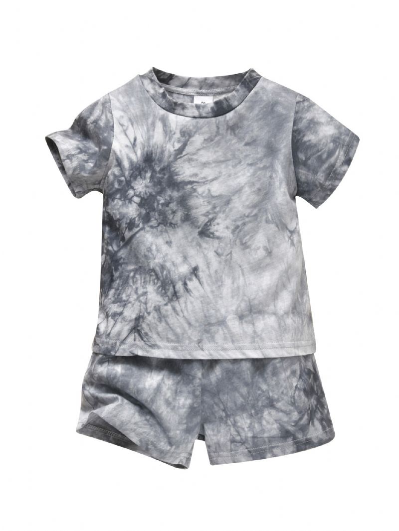 Småbarn Pojke Flicka Tie Dye Kortärmad Skjorta Top+ Shorts Kläder Set Sommar Outfits