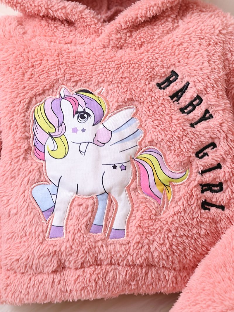 Tjejer Fleece Unicorn Broderad Pullover Hoodie + Byxa Set Bebiskläder För Vintern