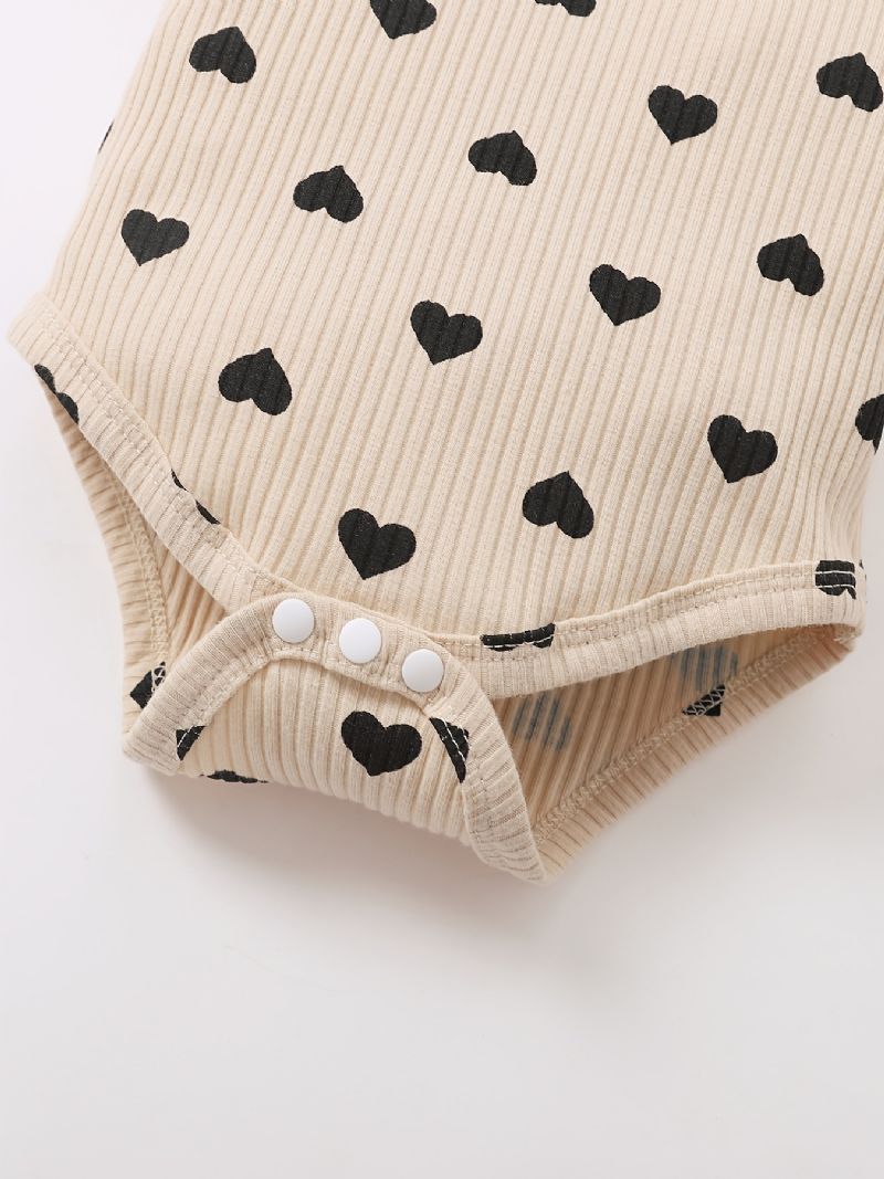 Toddler Bebis Flickor Heart Print Bodysuit + Byx Set + Pannband Onesie Bebiskläder