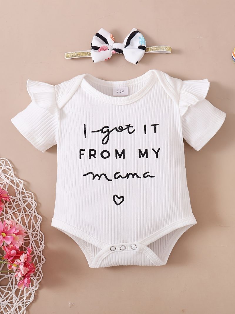 Toddler Bebis Letter Print Bodysuit Rompers Med Rosett Pannband För Flickor