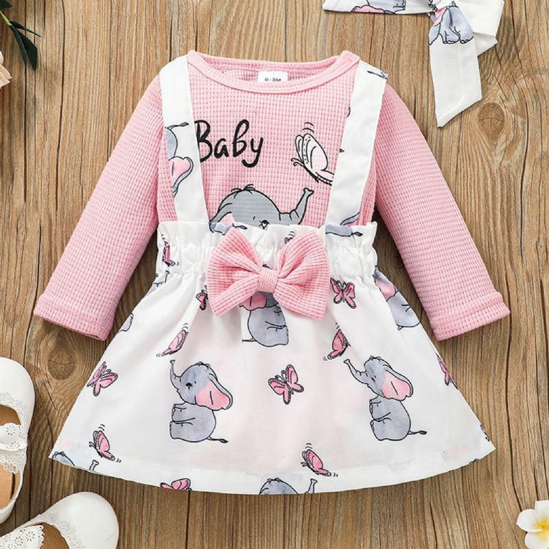 Toddler Flickor Elephant Butterfly Print Långärmad Blus & Overall Kjol Set