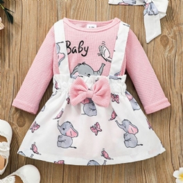 Toddler Flickor Elephant Butterfly Print Långärmad Blus & Overall Kjol Set