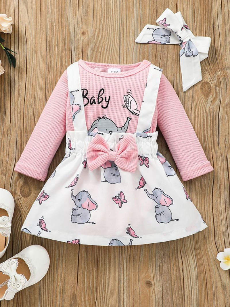 Toddler Flickor Elephant Butterfly Print Långärmad Blus & Overall Kjol Set