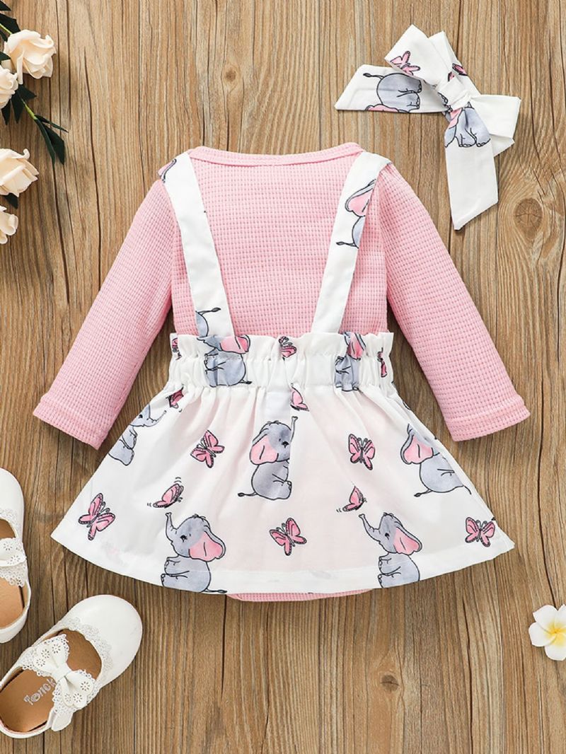 Toddler Flickor Elephant Butterfly Print Långärmad Blus & Overall Kjol Set