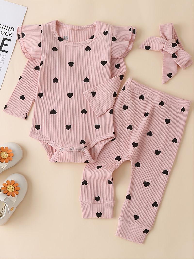 Toddler Newborn Bebis Flickor Långärmad Romper + Byxor + Pannband 3st Set