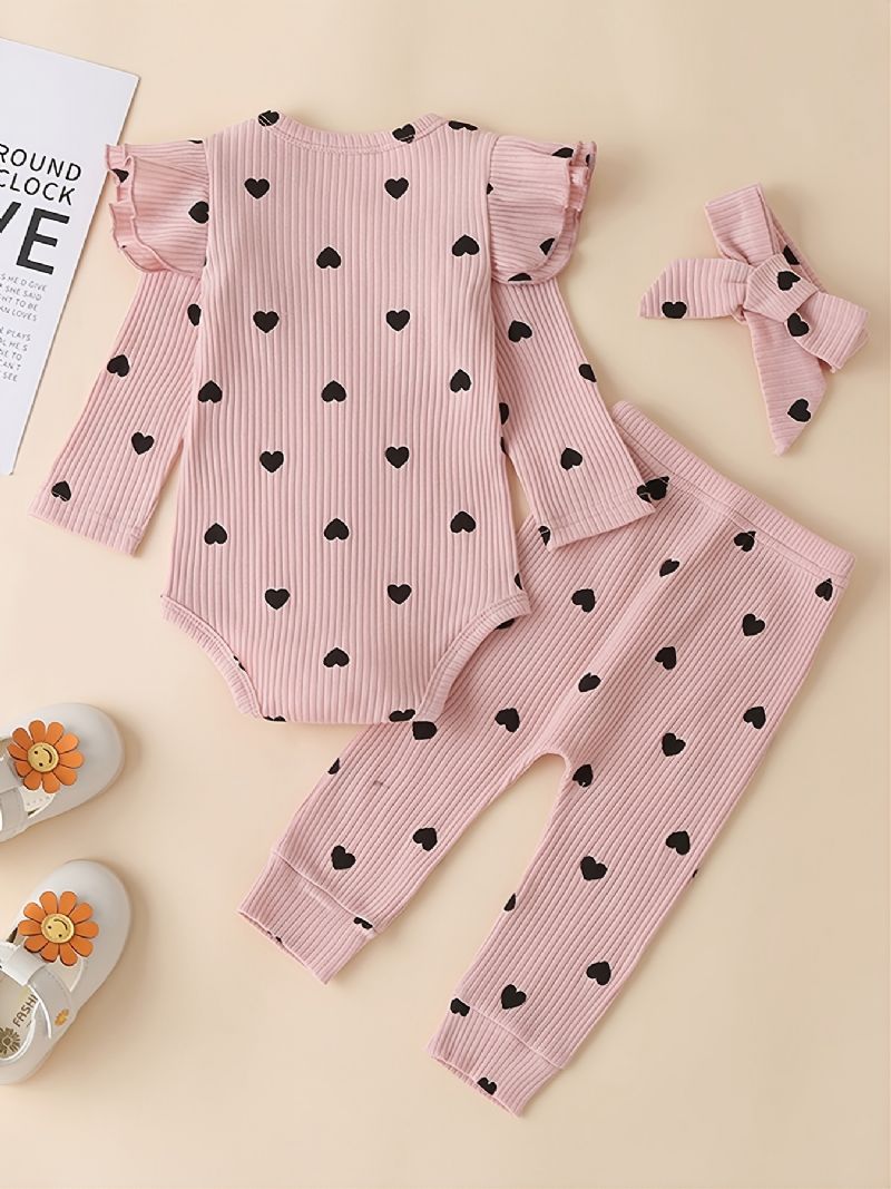 Toddler Newborn Bebis Flickor Långärmad Romper + Byxor + Pannband 3st Set