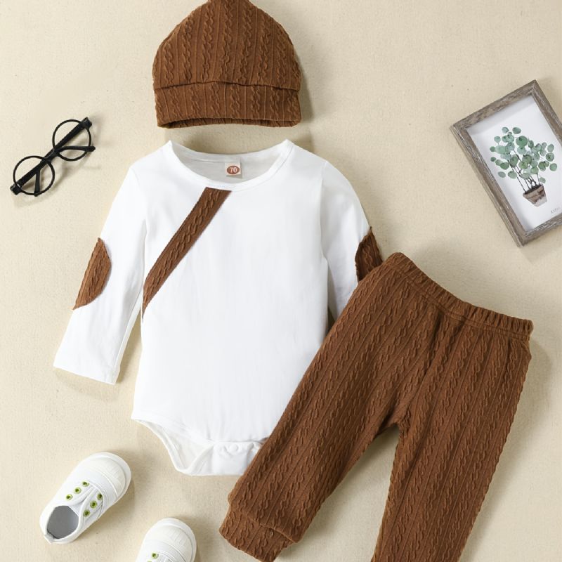 Toddler Newborn Bebis Pojkar Långärmad Romper + Byxor + Hatt 3st Set