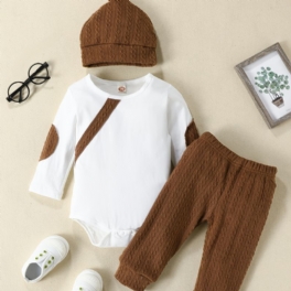 Toddler Newborn Bebis Pojkar Långärmad Romper + Byxor + Hatt 3st Set