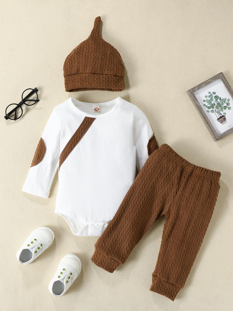 Toddler Newborn Bebis Pojkar Långärmad Romper + Byxor + Hatt 3st Set