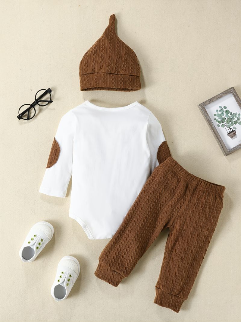 Toddler Newborn Bebis Pojkar Långärmad Romper + Byxor + Hatt 3st Set