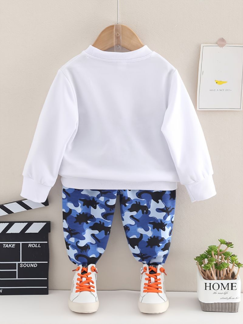 Toddler Pojkar Print Letter Little Sweatshirt Med Rund Hals Kamouflage Byx Set