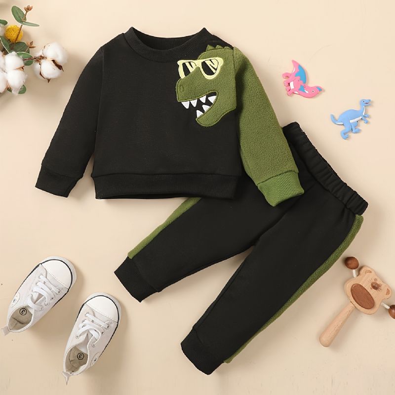 Toddler Pojkar Pullover Sweatshirt & Matchande Joggingbyxor Set Med Dinosaurietryck För Höst Och Vinter Nyhet