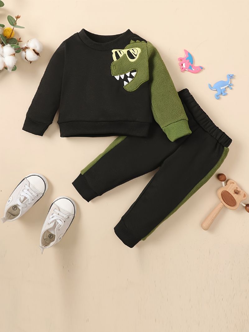 Toddler Pojkar Pullover Sweatshirt & Matchande Joggingbyxor Set Med Dinosaurietryck För Höst Och Vinter Nyhet