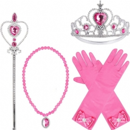 4st/set Princess Dress Up Accessoarer Flickor Crown Sceptre Halsband Handskar Set Barnpresenter