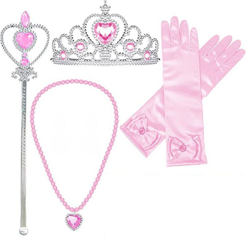 4st/set Princess Dress Up Accessoarer Flickor Crown Sceptre Halsband Handskar Set Barnpresenter