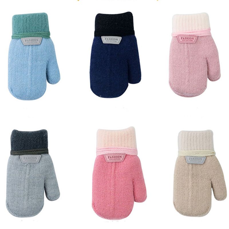 Höst Vinter 1-4 År Gamla Barn Warm Plus Velvet Tjockt Färgblock Utomhus Kalltäta Handskar