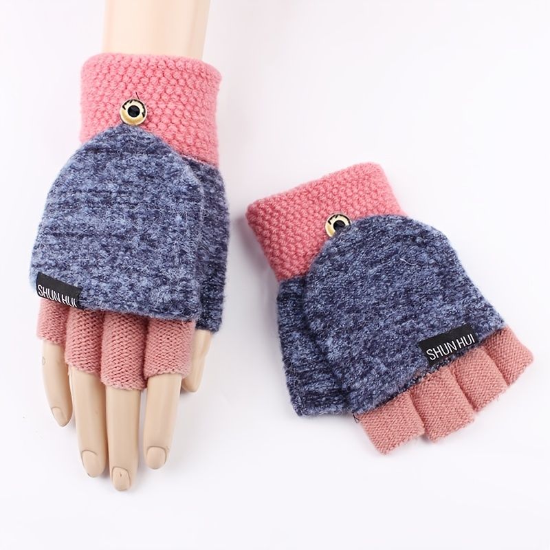 Barn Flip Top Handskar Varma Vinter Stickade Fingerless Mitten For Flickor Pojkar