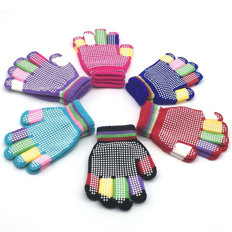 Barn Stretch Color Block Anti-slip Full Fingers Stickad Handske Varm Vinter För Pojkar Flickor