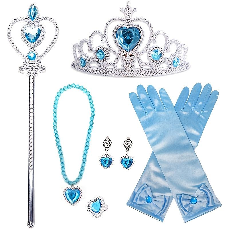 Flickor Princess Dress Up Accessoarer Crown Sceptre Halsband Handskar Örhängen Ring Set Barnpresenter