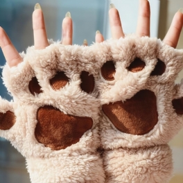 Lovely Cat Claw Gloves Paw Plysch Fingerless Varm Mjuk Kort Mode Flickor Half Finger Handskar