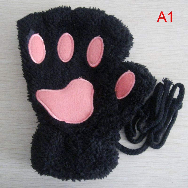 Lovely Cat Claw Gloves Paw Plysch Fingerless Varm Mjuk Kort Mode Flickor Half Finger Handskar