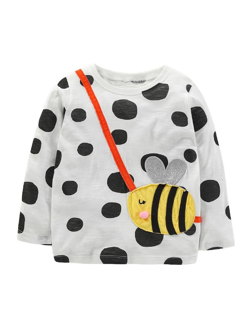 1st Flickor Söta Bee Print Patch Långärmad T-shirt Hals Besättning För Vintern