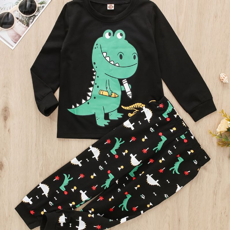 2st Bebis Pojkar Dinosaur Print Rund Hals Långärmad T-shirt Toppar & Byxor Barn Kläder Set