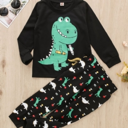 2st Bebis Pojkar Dinosaur Print Rund Hals Långärmad T-shirt Toppar & Byxor Barn Kläder Set