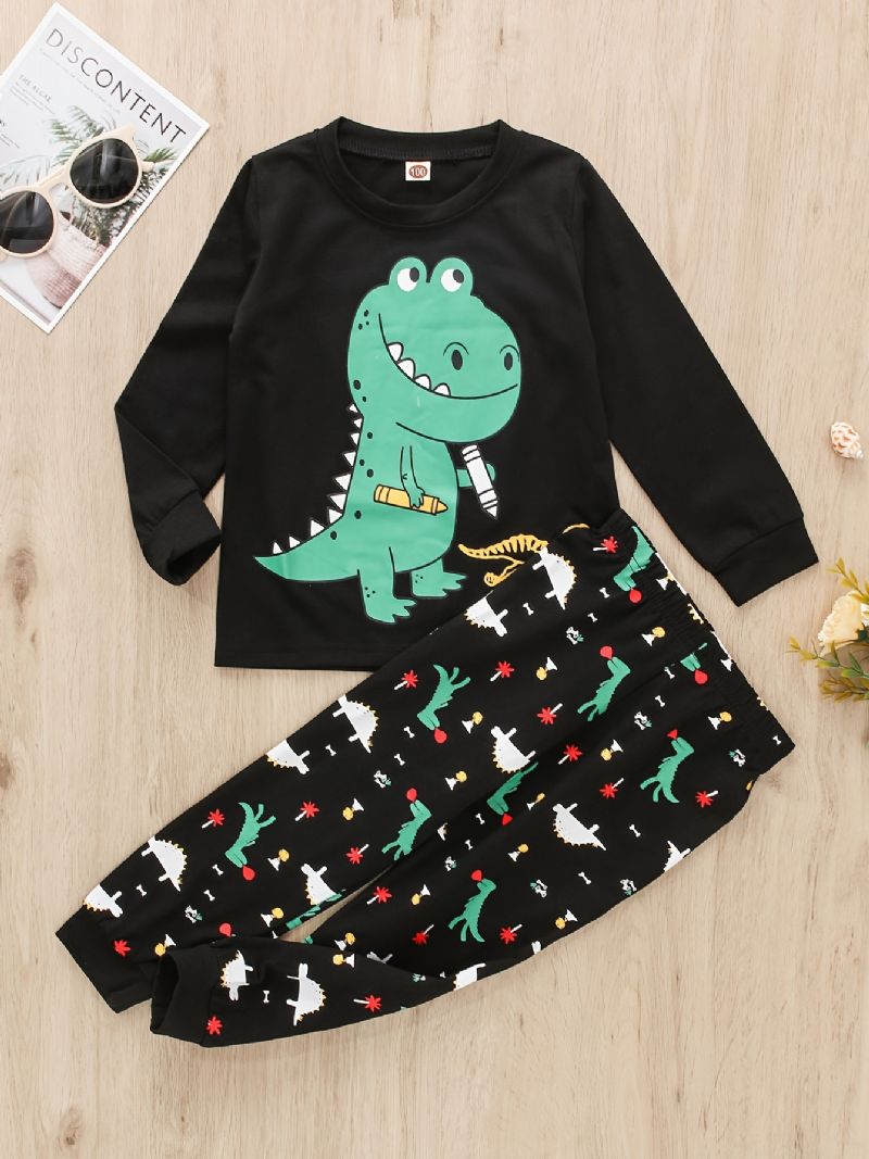 2st Bebis Pojkar Dinosaur Print Rund Hals Långärmad T-shirt Toppar & Byxor Barn Kläder Set