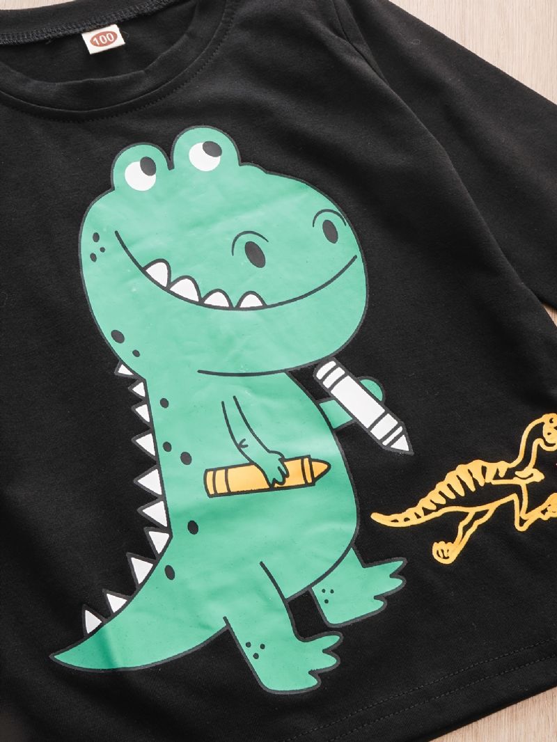 2st Bebis Pojkar Dinosaur Print Rund Hals Långärmad T-shirt Toppar & Byxor Barn Kläder Set