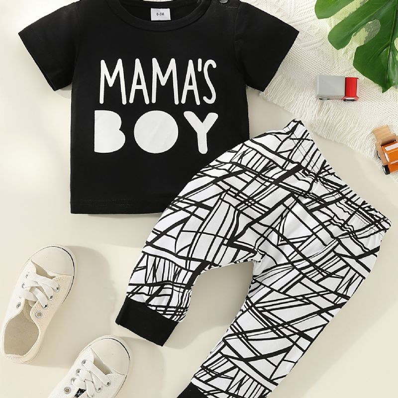 2st Pojkar Casual Mama's Print T-shirt & Randed Byx Set