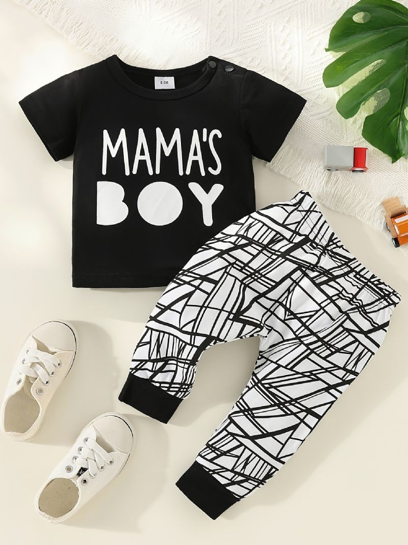 2st Pojkar Casual Mama's Print T-shirt & Randed Byx Set