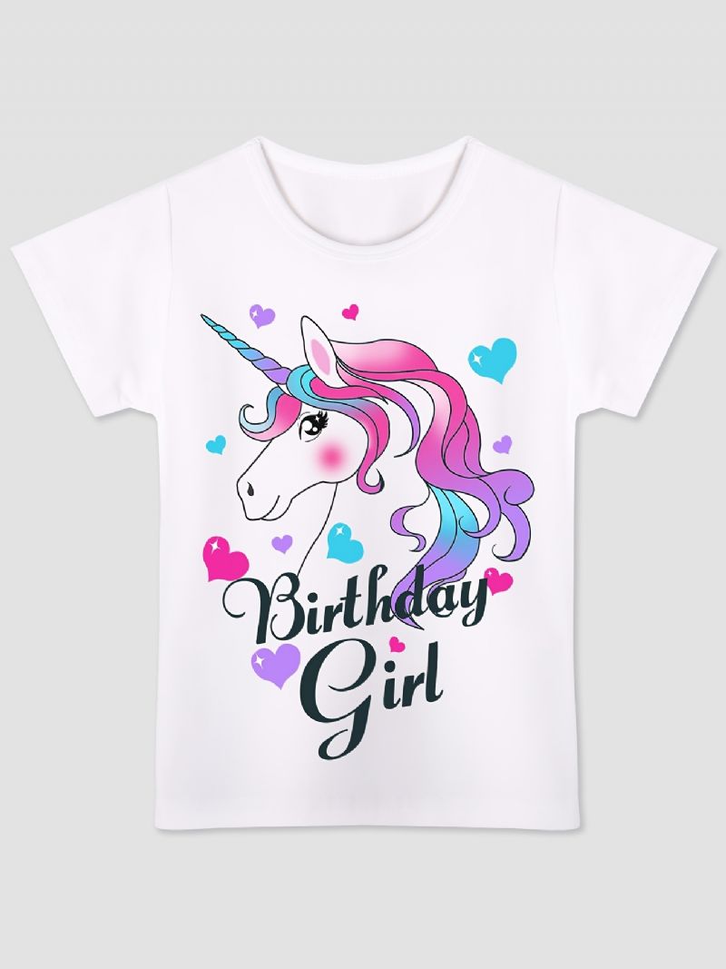 Barn Rosa Lila Unicorn Birthday Flickor T-shirt Barnkläder För Sommaren