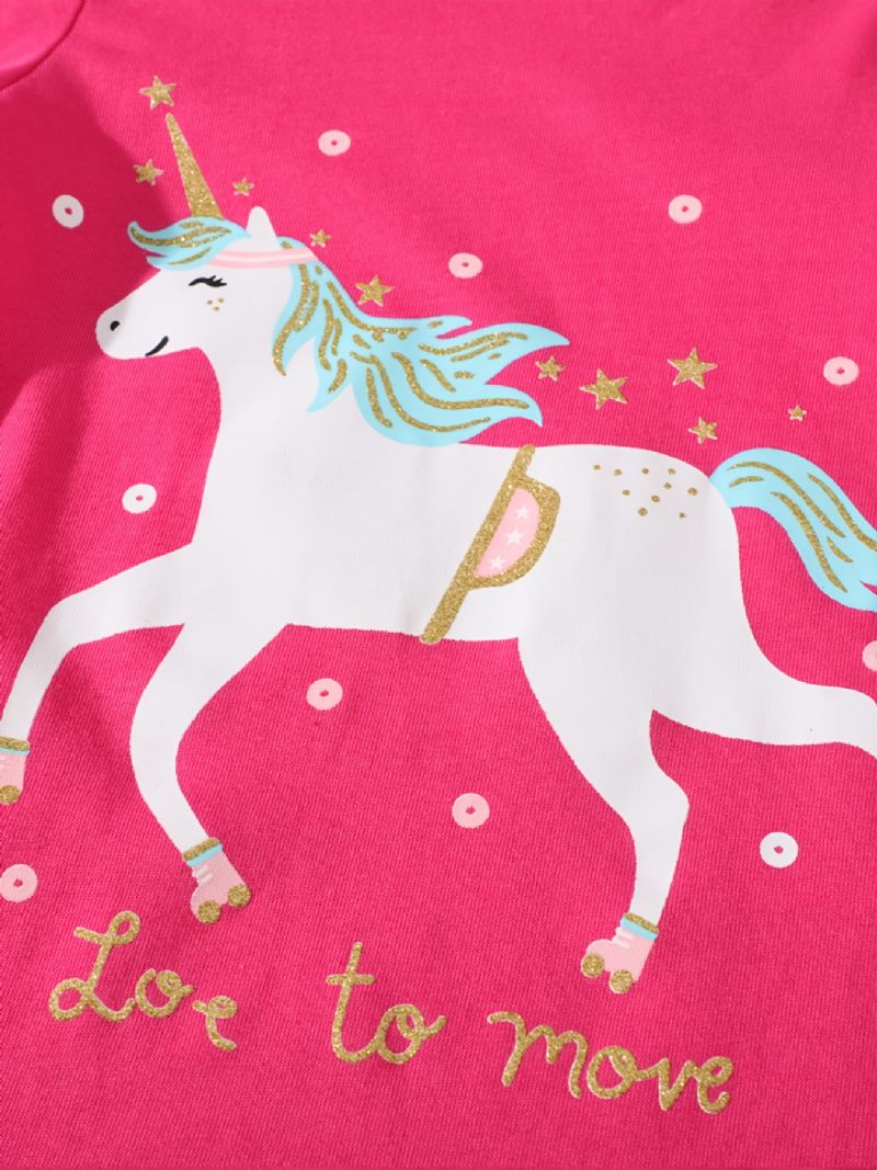 Bebis Flickor Långärmade T-shirts Rund Hals Söt Unicorn Print Toppar Barnkläder