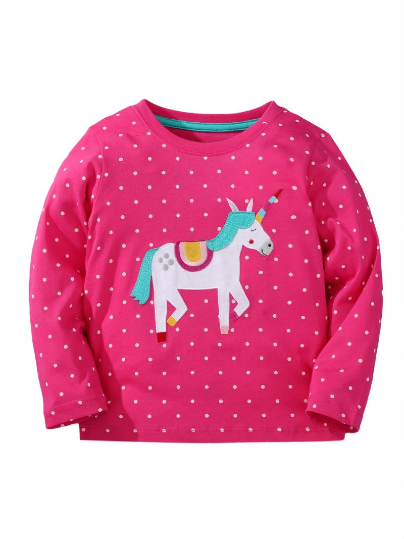 Bebis Flickor T-shirt Rund Hals Långärmad Unicorn Dots Print Toppar Barnkläder