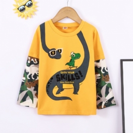 Bebis Pojkar Splicing Långärmad T-shirt Dinosaur Print Rund Neck Bottom Top