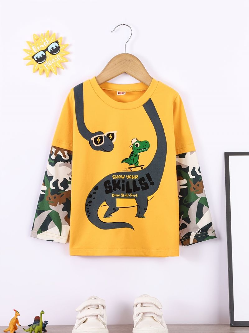 Bebis Pojkar Splicing Långärmad T-shirt Dinosaur Print Rund Neck Bottom Top